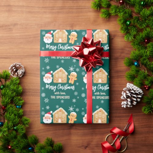 Custom Merry Christmas Santa Gingerbread House Wrapping Paper