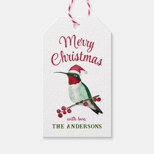 Custom Merry Christmas Santa Hummingbird Gift Tags