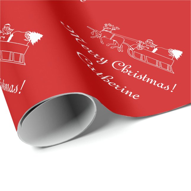 Custom Merry Christmas santa sleigh wrapping paper (Roll Corner)