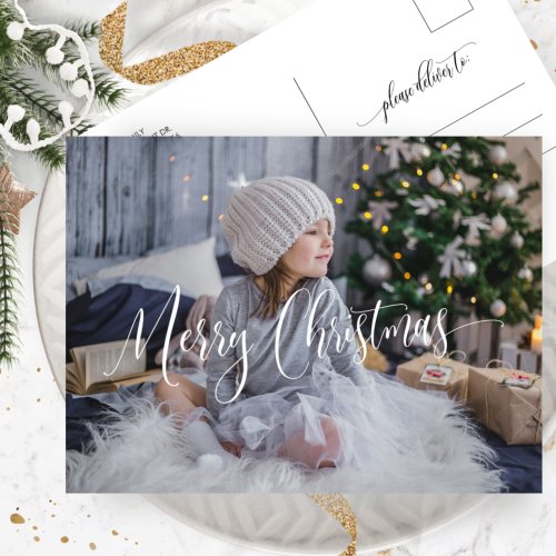 Custom Merry Christmas Script Photo Overlay Holiday Postcard