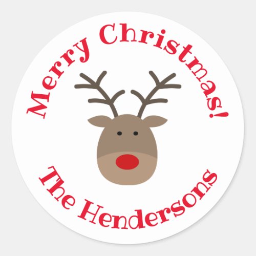 Custom Merry Christmas stickers with cute reindeer