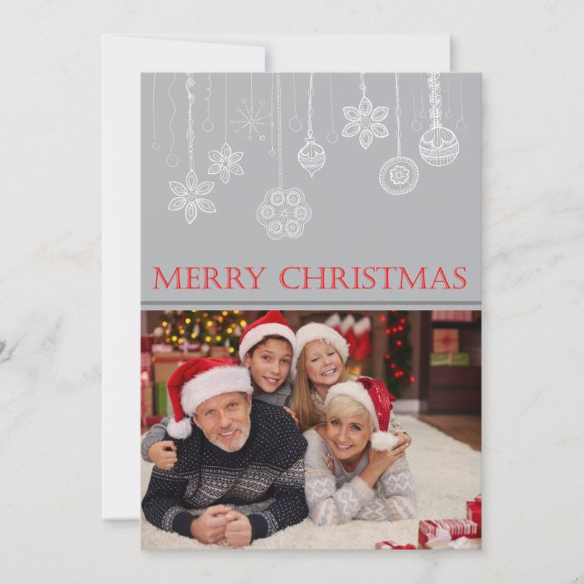Custom Merry Christmas Three Family Photos  Holiday Card (Front)