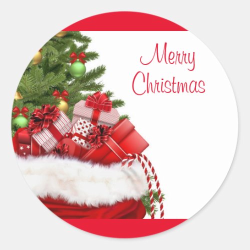 Custom Merry Christmas Tree And Gifts Elegant Classic Round Sticker