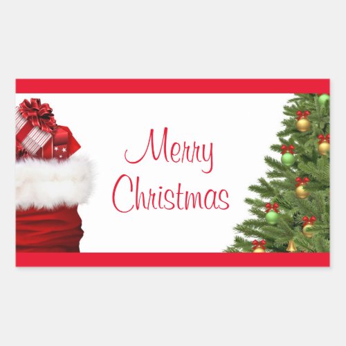 Custom Merry Christmas Tree And Gifts Template Rectangular Sticker