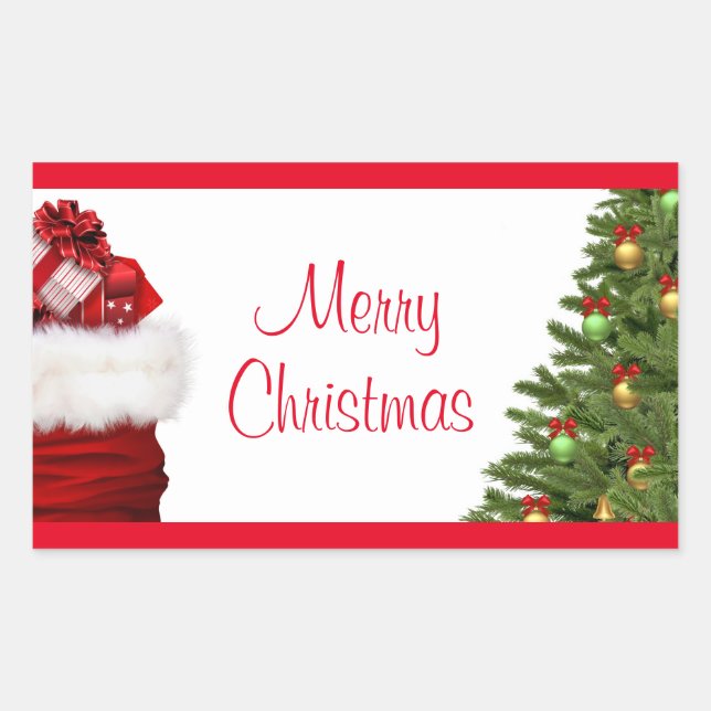 Custom Merry Christmas Tree And Gifts Template Rectangular Sticker (Front)