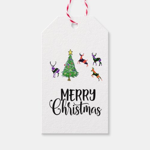 Custom Merry Christmas Tree Deers Personalized Gift Tags