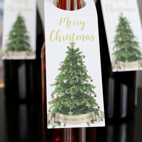 Custom Merry Christmas Tree From Our Family Bottle Hanger Tag