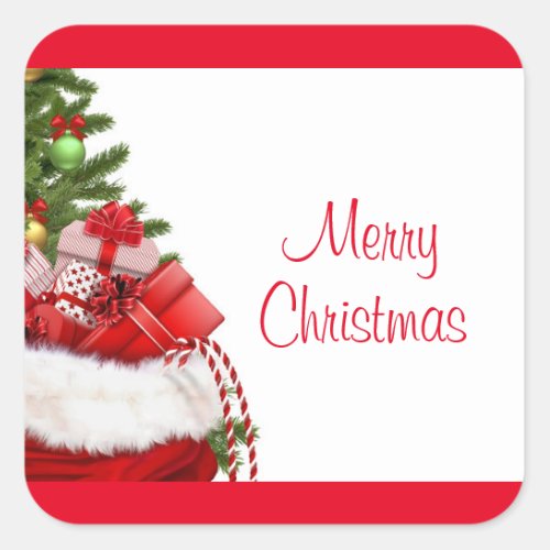 Custom Merry Christmas Tree Gifts Template Square Sticker