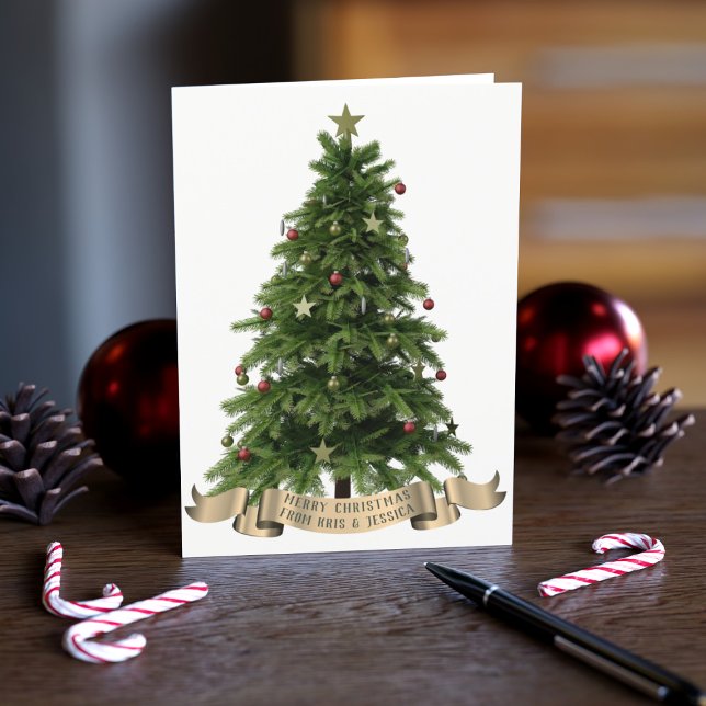 Custom Merry Christmas Tree Greeting Card (Merry Christmas! Just add your names and festive message to this elegant Christmas tree holiday card)