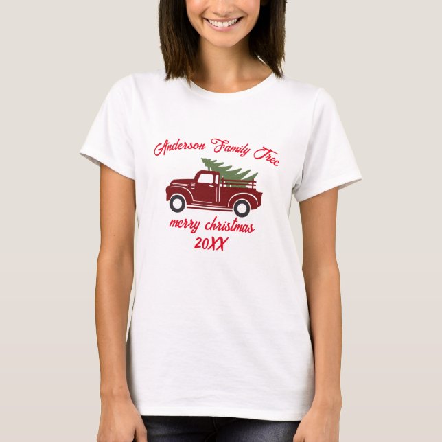 Custom Merry Christmas Tree Truck Shirt | Family T (Front)