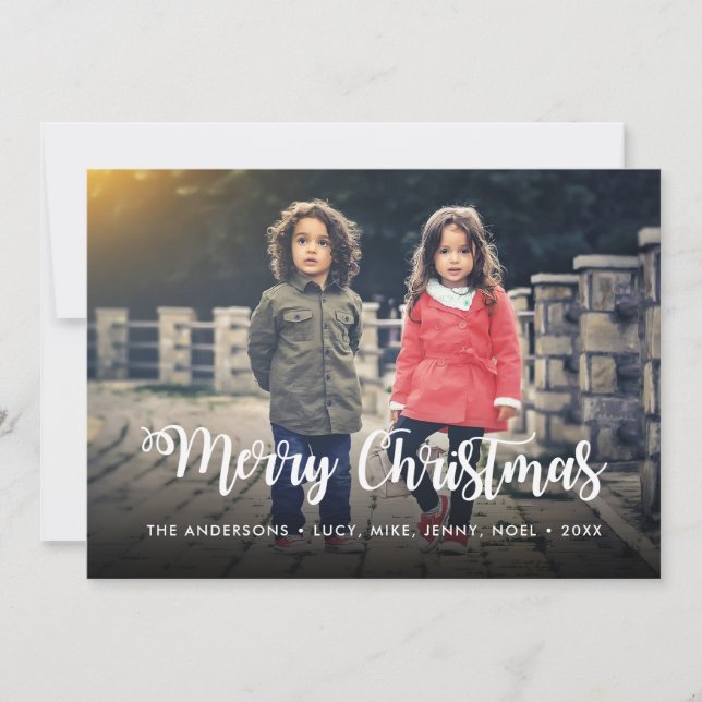 Custom Merry Christmas Typography Script Holiday Card (Front)