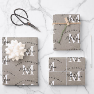 Custom Merry Christmas Vintage Rustic Monogram   Wrapping Paper Sheets