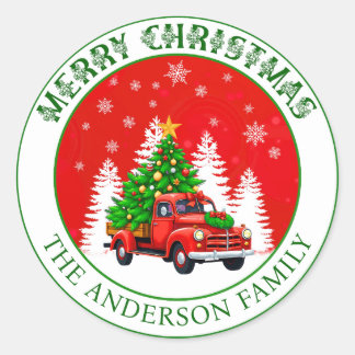 Custom Merry Christmas vintage truck rustic Classic Round Sticker