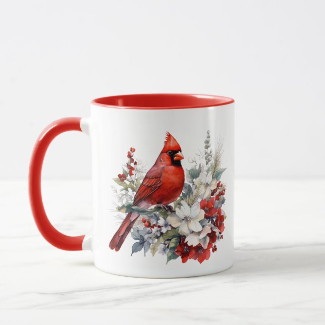 Custom Merry Christmas Watercolor Cardinal Mug (Left)