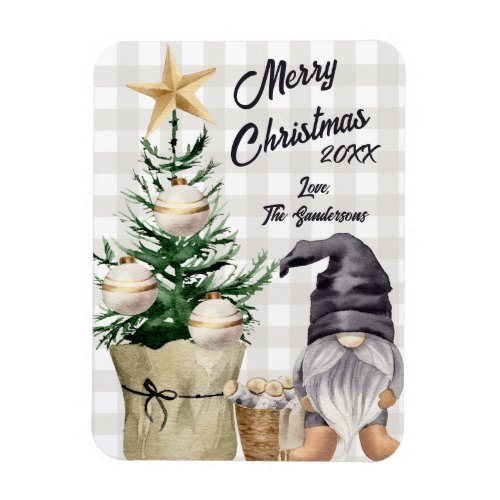 Custom Merry Christmas Watercolor Gnome Plaid Magnet