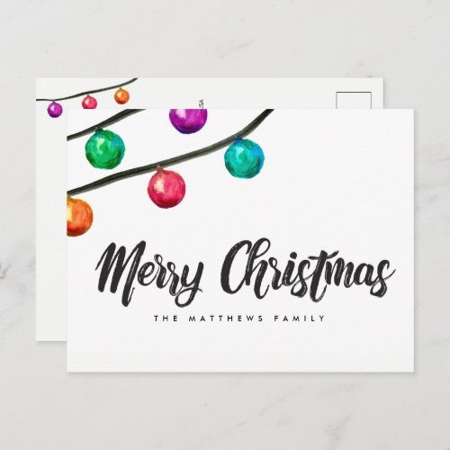 Custom Merry Christmas Watercolor Ornament Holiday Postcard
