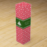 Custom Merry Christmas wine gift box<br><div class="desc">Custom Merry Christmas wine gift box with elegant diamond pattern. Stylish design with custom greetings,  wishes and name. Chic typography. Classy Holiday present and party favors for employees,  friends,  family,  worker,  coworker etc. Green and red colors with Xmas tree decorations.</div>