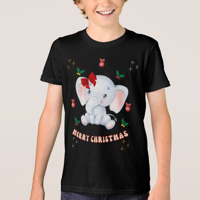 Custom Merry Christmas with Baby Elephants Tri-Blend Shirt (Front)
