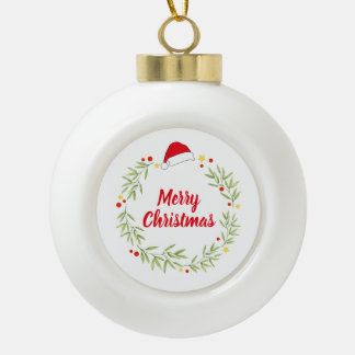 Custom Merry Christmas Wreath Ceramic Ball Christmas Ornament