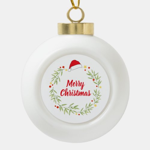 Custom Merry Christmas Wreath Ceramic Ball Christmas Ornament