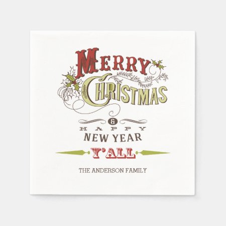 Custom Merry Christmas Y'all Holiday Paper Napkins