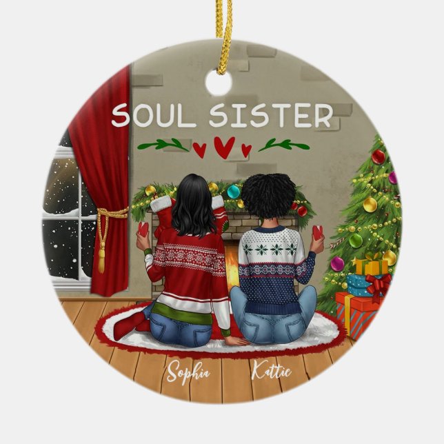 Custom Merry christmast Soul Sister Ceramic Ornament (Front)