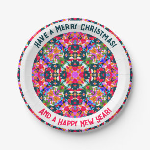 Custom Merry Colorful Modern Christmas Party Paper Plates