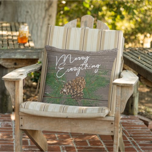Custom Merry Everything On Weathered Wooden Planks Outdoor Pillow