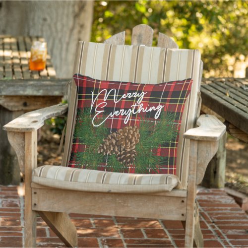 Custom Merry Everything Red Black Cabin Porch Outdoor Pillow