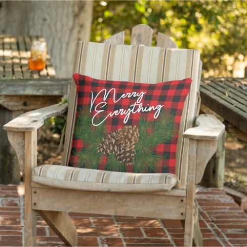 Custom Merry Everything Red Black Checks Cabin Outdoor Pillow