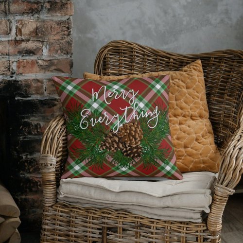 Custom Merry Everything Red Green Cabin Home Decor Throw Pillow