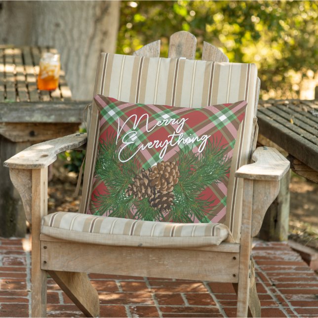 Custom Merry Everything Red Green Cabin Porch Outdoor Pillow (Chair)