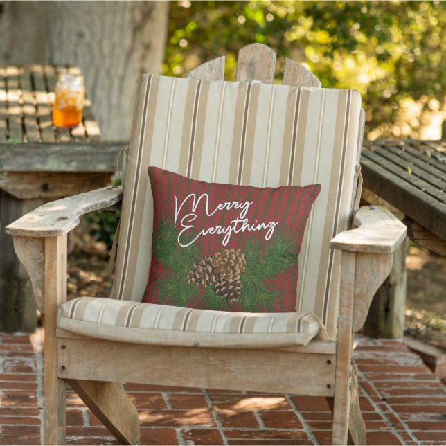 Custom Merry Everything Red Green Cabin Porch Outdoor Pillow (Chair)