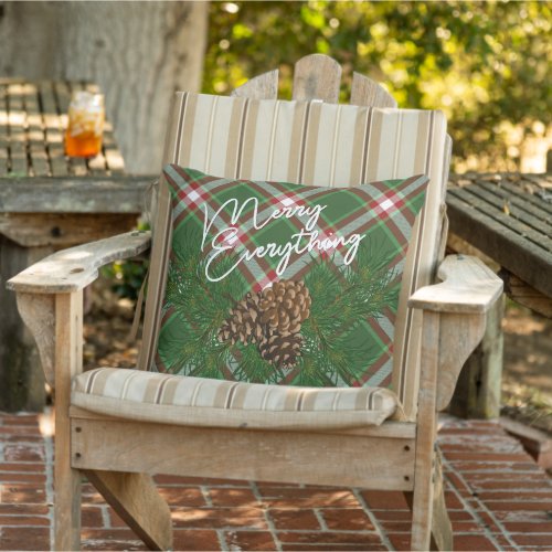 Custom Merry Everything Red Green Cabin Porch Outdoor Pillow