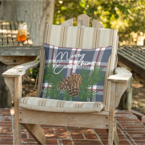 Custom Merry Everything Red White Blue Cabin Porch Outdoor Pillow