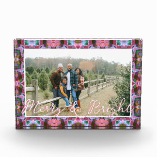 Custom Merry Pink Bright Green Christmas Keepsake Photo Block