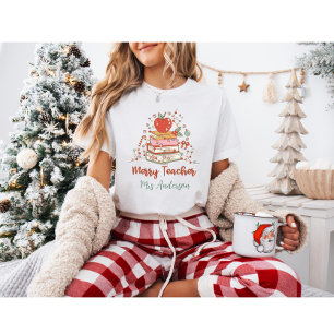 Custom Merry Teacher Retro Christmas T-Shirt