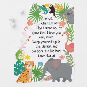 Custom Message Baby Name Safari Animals Borders Blanket