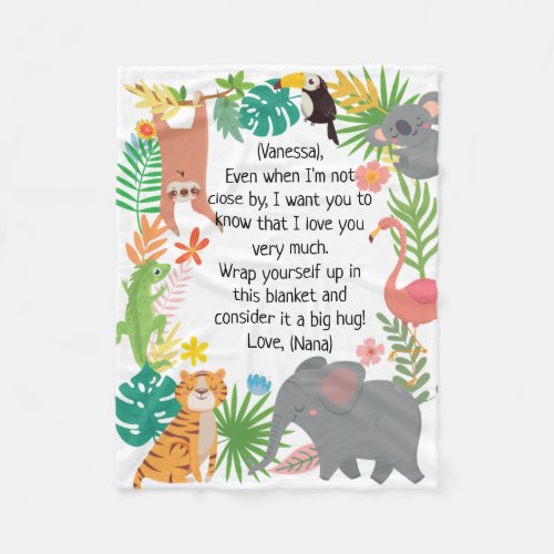 Custom Message Baby Name Safari Animals Borders Fleece Blanket