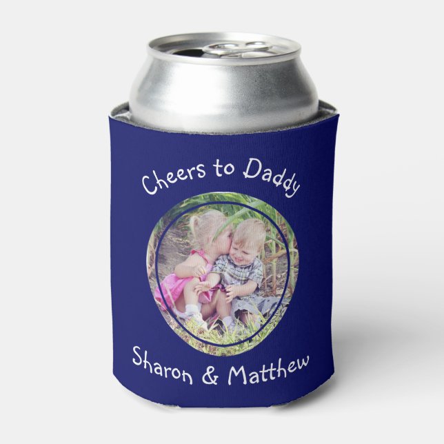 Custom Message Blue Can Sleeve Wrap with Photo Can Cooler (Can Front)