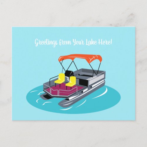 Custom Message Blue Pontoon Boat Postcard