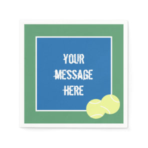 Custom Message Blue Tennis Court with Yellow Balls Napkins