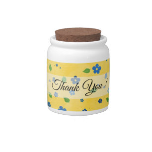 Custom Message Blue Yellow Floral Picnic favor Candy Jar