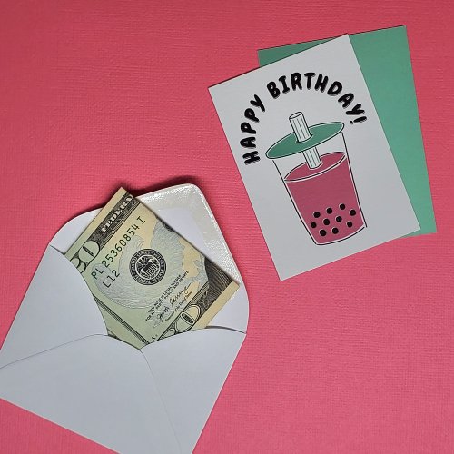 Custom Message Bubble Tea Boba Art  Pink  Green Note Card