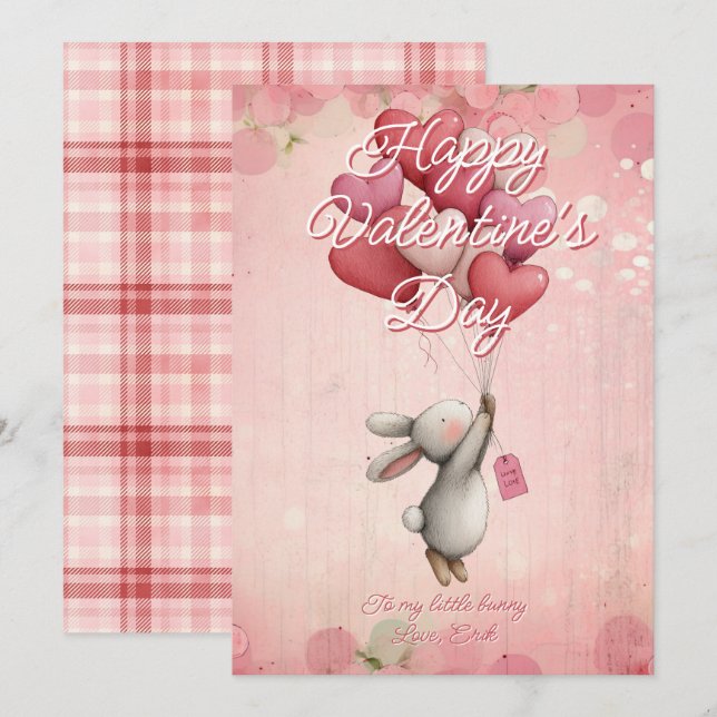 Custom Message bunny Animal Valentines Day Holiday Card (Front/Back)