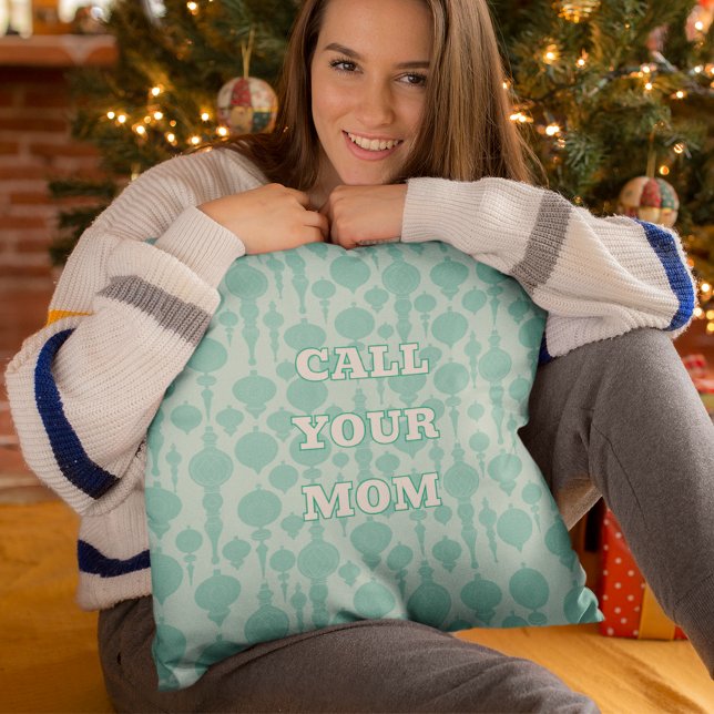 Custom Message Call Your Mom Pastel Holiday Throw Pillow (Creator Uploaded)