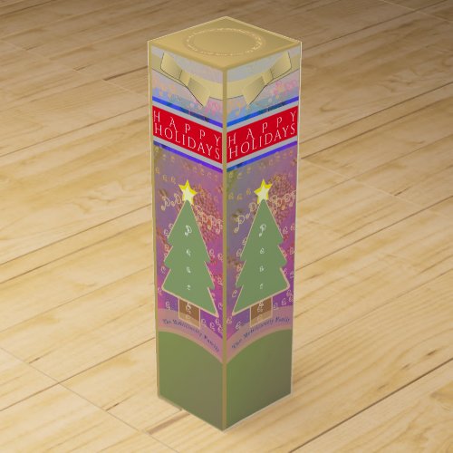 Custom Message Colorful Folk Holiday Wine Box