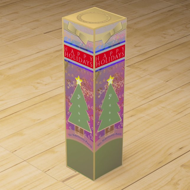 Custom Message Colorful Folk Holiday Wine Box (Front)