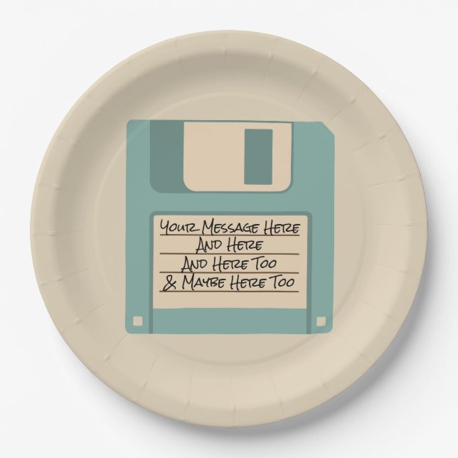 Custom Message Computer Floppy Disk Paper Plates (Front)