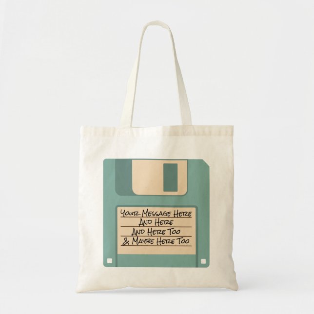 Custom Message Computer Floppy Disk Tote Bag (Front)